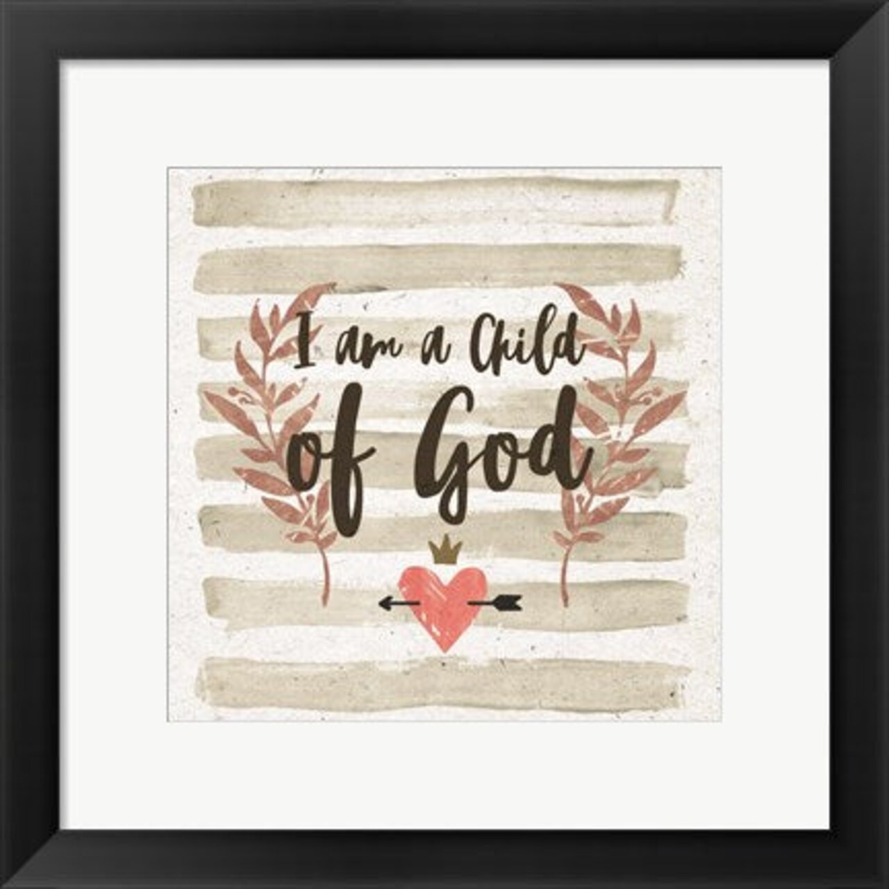 Framed Art I am a Child of God Gray Stripes Wall Decor 18x24 Artwork